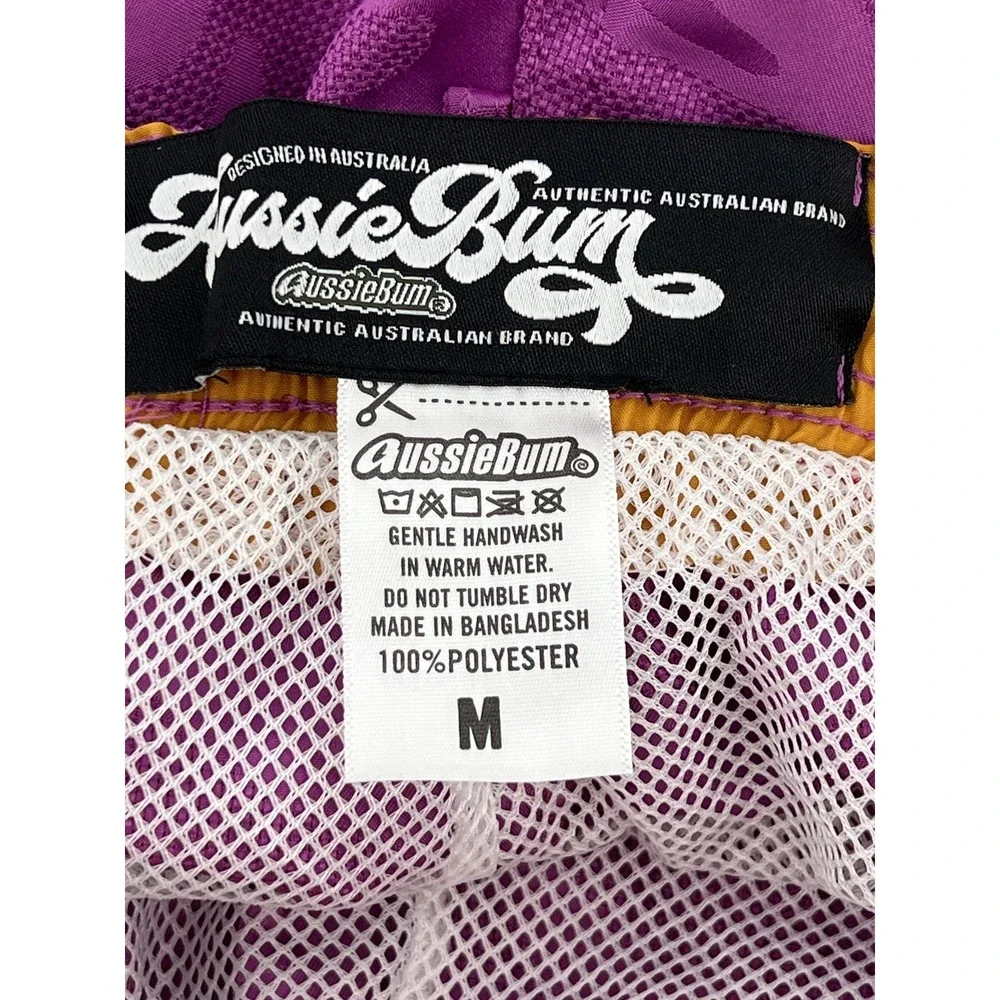 AussieBum Swim Trunks Mens Medium Purple Camo Lined Drawstring Pockets Beach‎